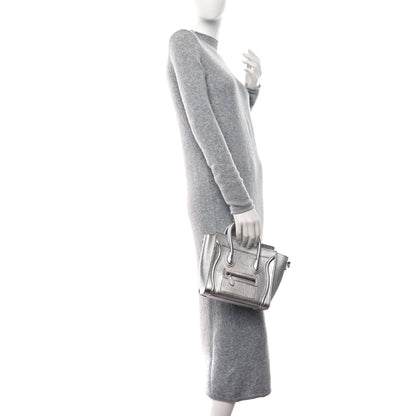 Celine Laminated Lambskin Nano Luggage Silver 2 of 11