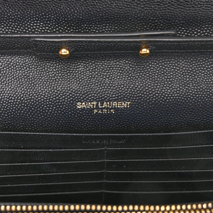 Saint Laurent Grain De Poudre Matelasse Chevron Monogram Chain Wallet Black 6 of 11