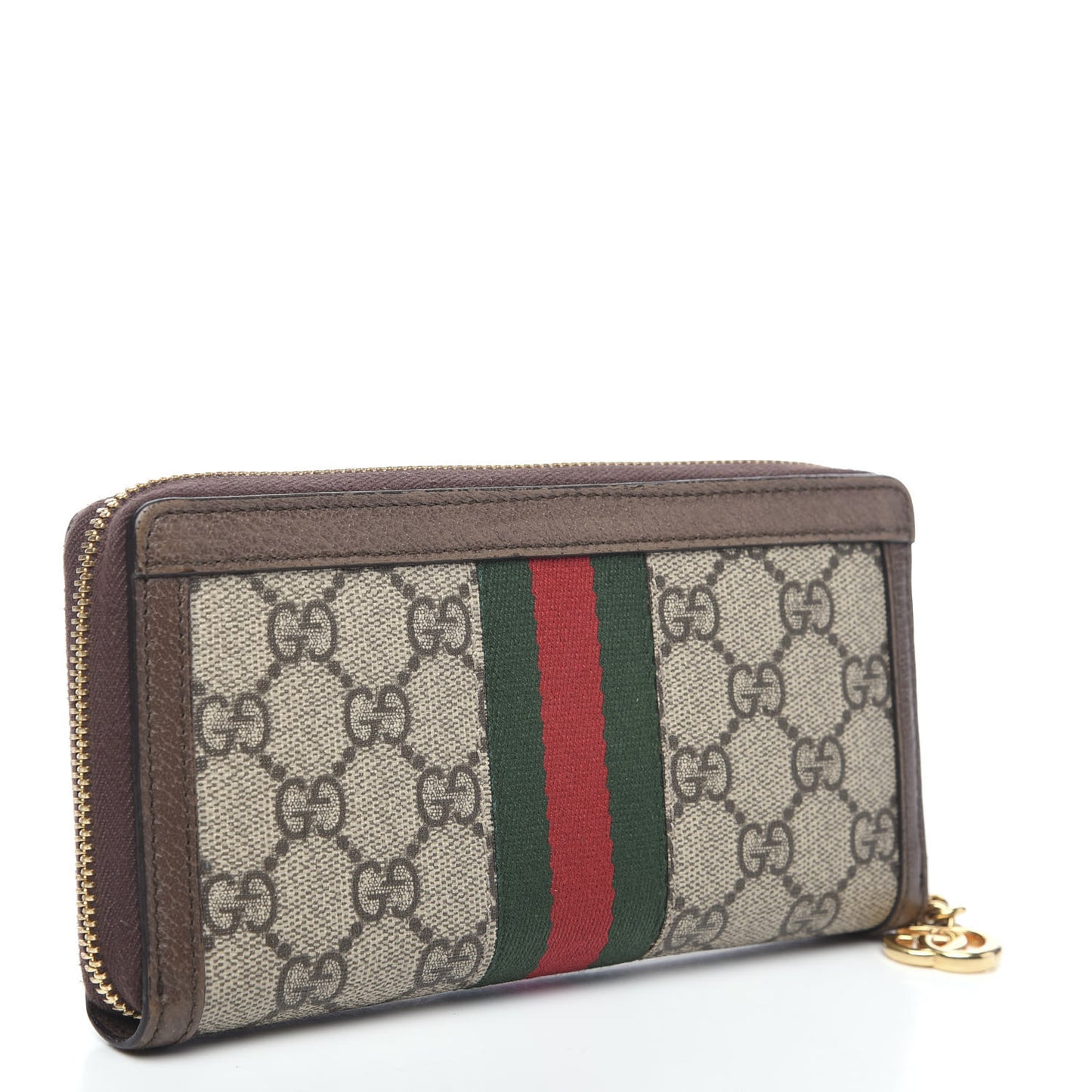 GG Supreme Monogram Web Ophidia Zip Around Wallet Brown