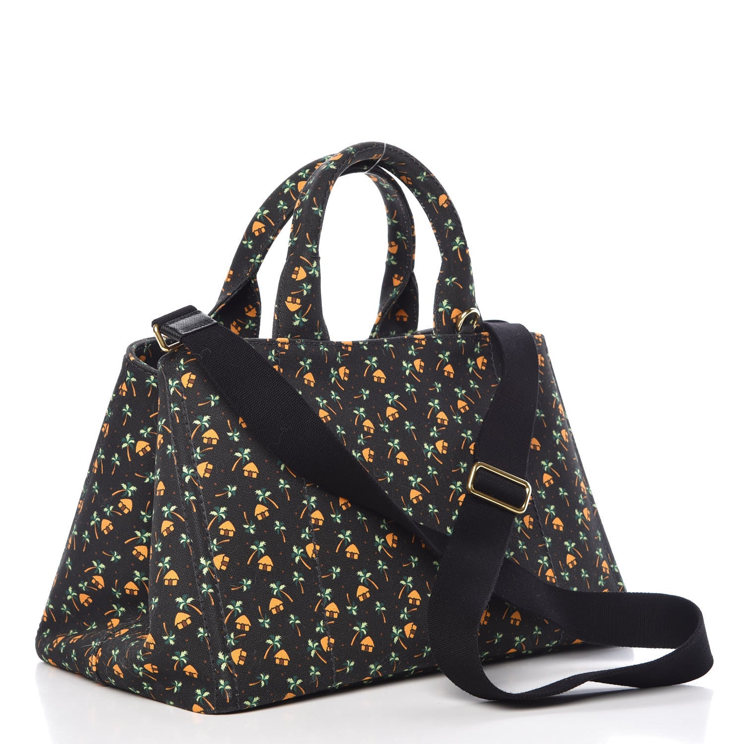 Prada Canapa Palm Tree Print Logo Tote Black 3 of 13
