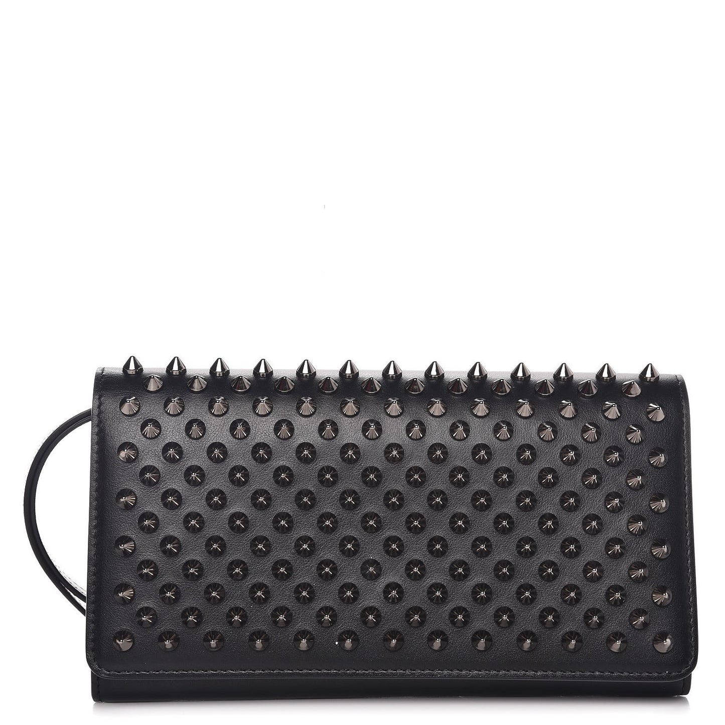 Calfskin Macaron Spiked Flap Wallet Black