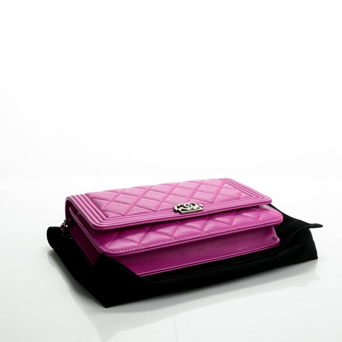 Lambskin Quilted Boy Wallet On Chain WOC Fuchsia