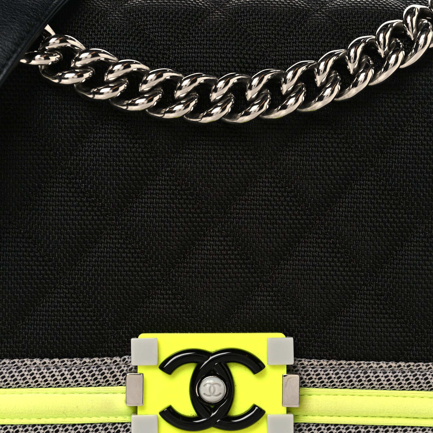 Chanel Canvas Quilted Medium Fluo Boy Flap Black Grey Yellow 8 of 11