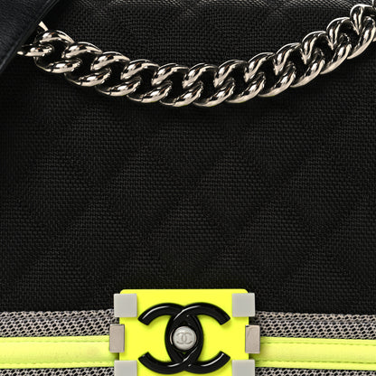 Chanel Canvas Quilted Medium Fluo Boy Flap Black Grey Yellow 8 of 11