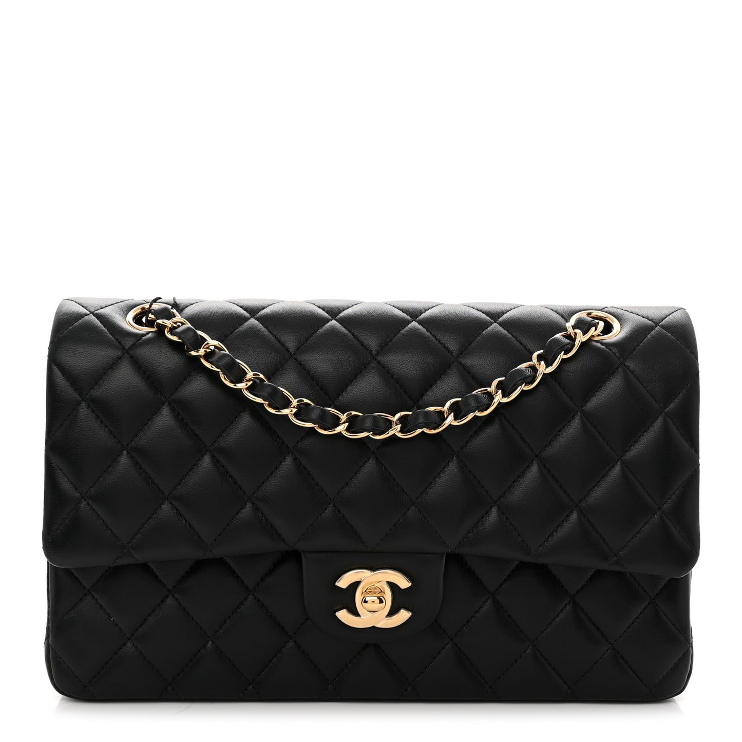 Lambskin Quilted Medium Double Flap Black Black