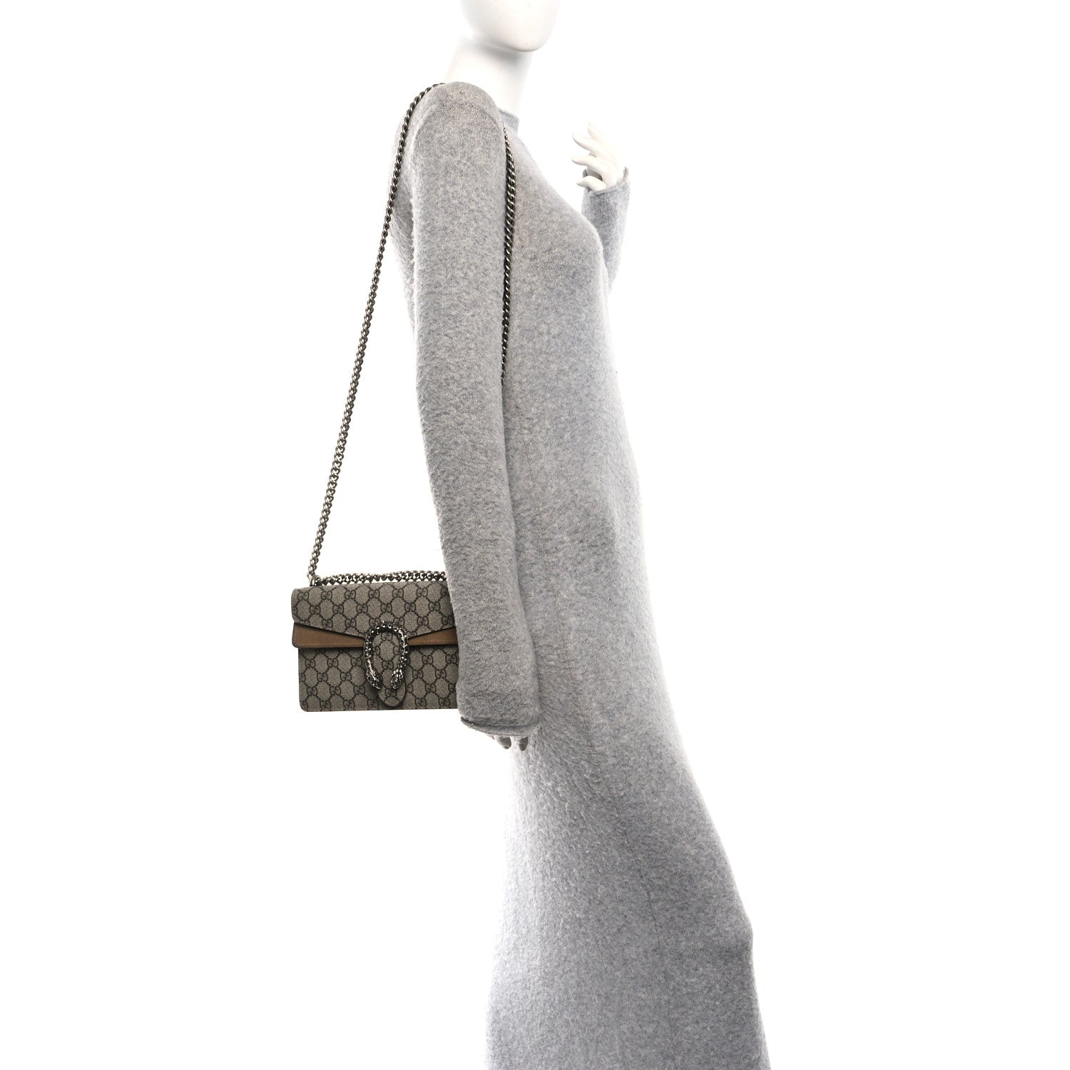 Gucci GG Supreme Monogram Suede Crystal Small Dionysus Shoulder Bag Beige Ebony Taupe 2 of 10