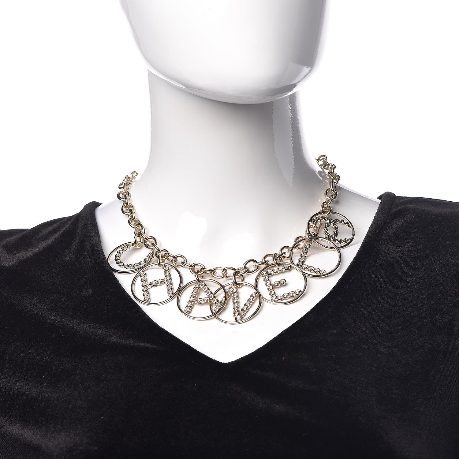 Chanel Metal Strass Crystal Logo Necklace Gold 2 of 6