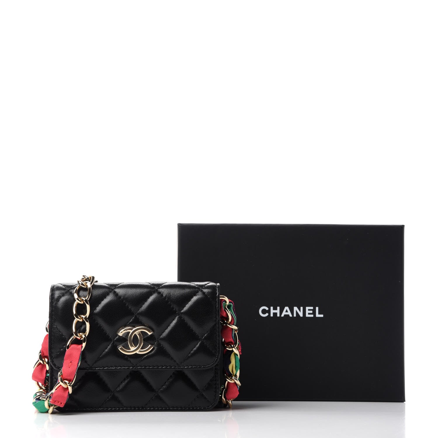 Chanel Shiny Lambskin Ribbon Quilted Flap Belt Bag Black 12 of 12