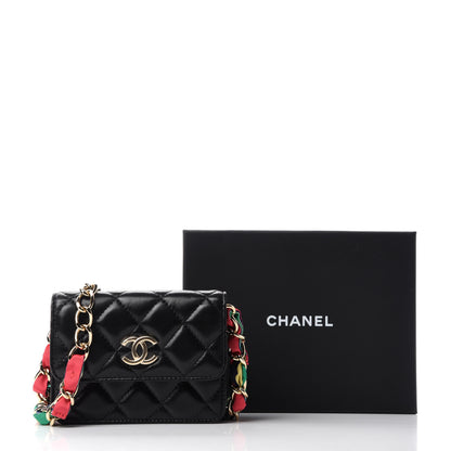 Chanel Shiny Lambskin Ribbon Quilted Flap Belt Bag Black 12 of 12
