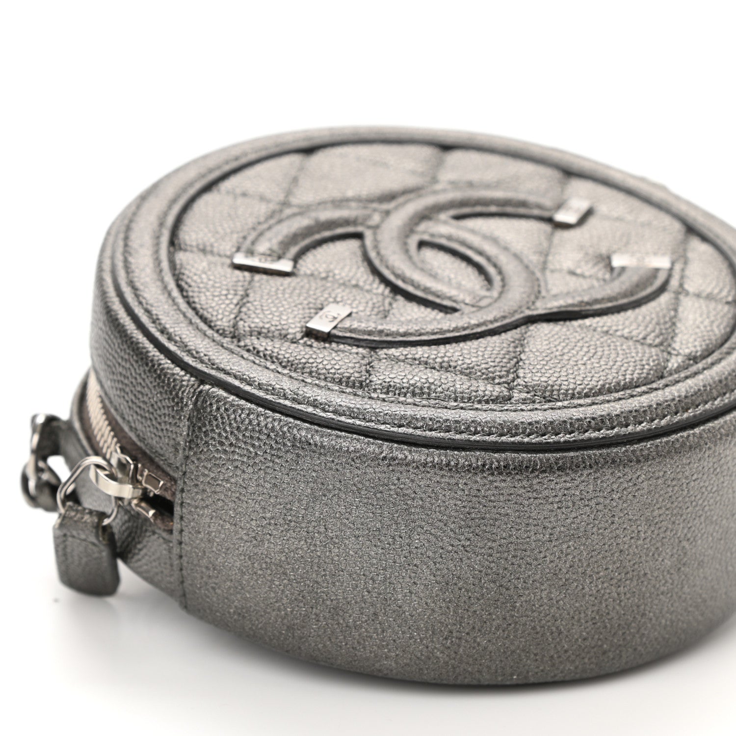 Chanel Metallic Caviar Quilted Round Filigree Crossbody Dark Silver 9 of 10
