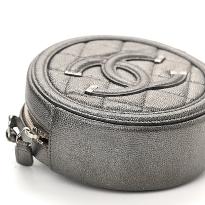 Chanel Metallic Caviar Quilted Round Filigree Crossbody Dark Silver 9 of 10
