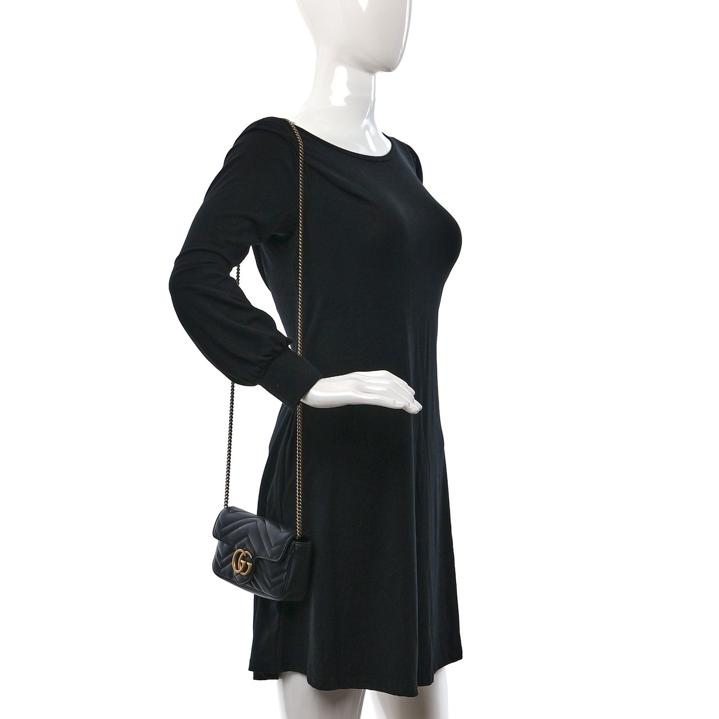 Calfskin Matelasse Super Mini GG Marmont Shoulder Bag Black