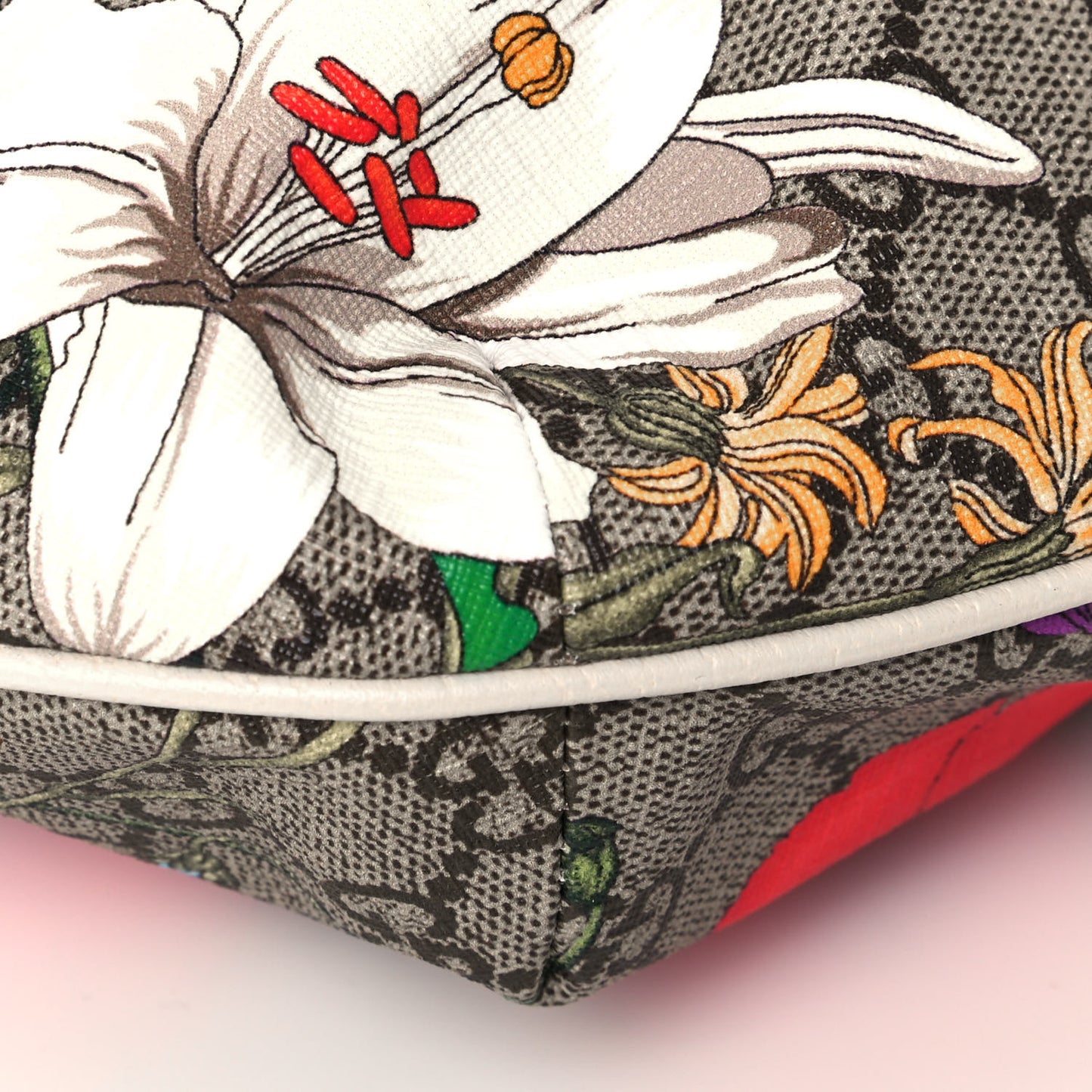 GG Supreme Monogram Flora Web Small Ophidia Half Moon Hobo White