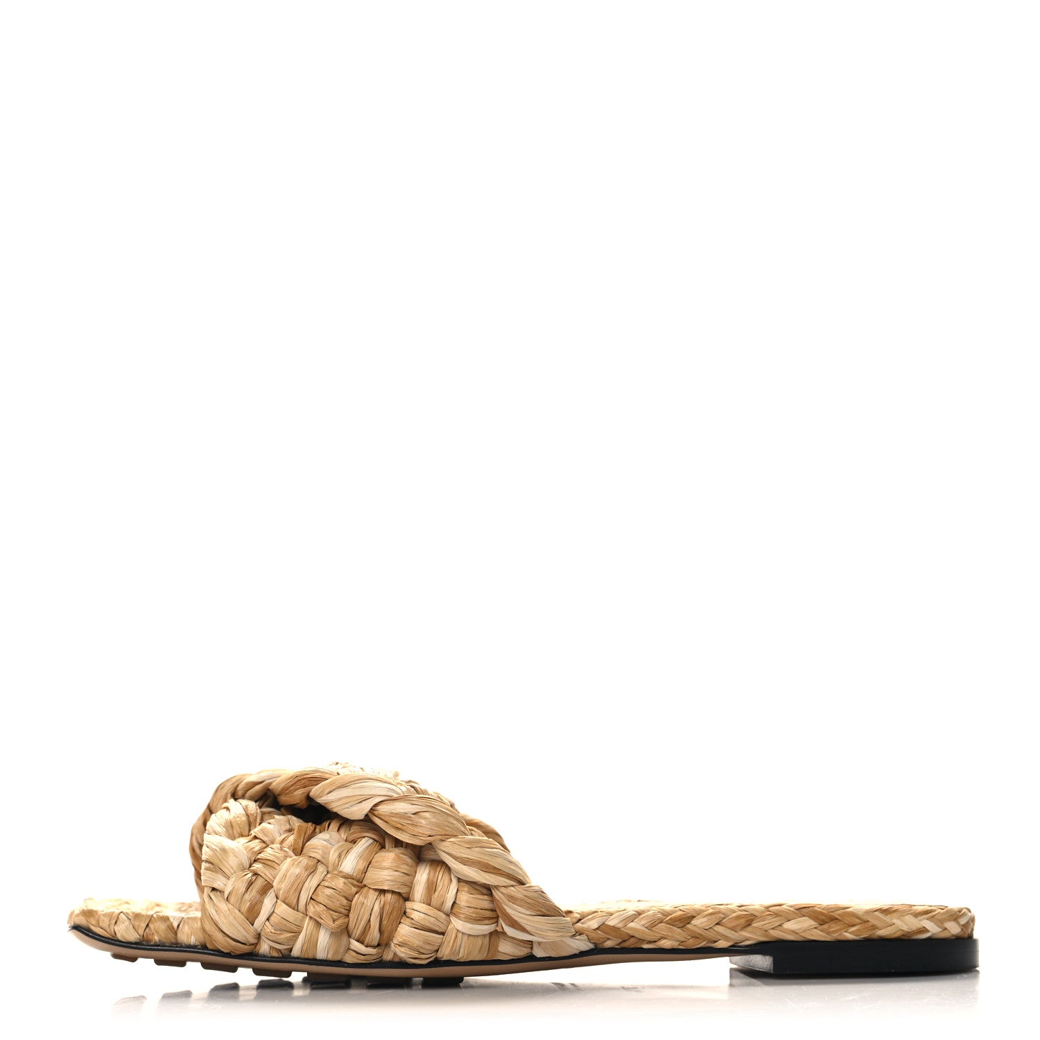 Bottega Veneta Raffia Twisted Intrecciato Stretch Flat Sandals 37.5 Macadamia 1 of 8