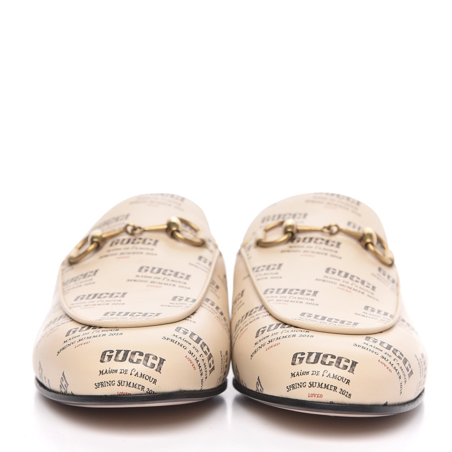 Gucci Calfskin Stamp Print Womens Princetown Slippers 37 Soy Black 2 of 10