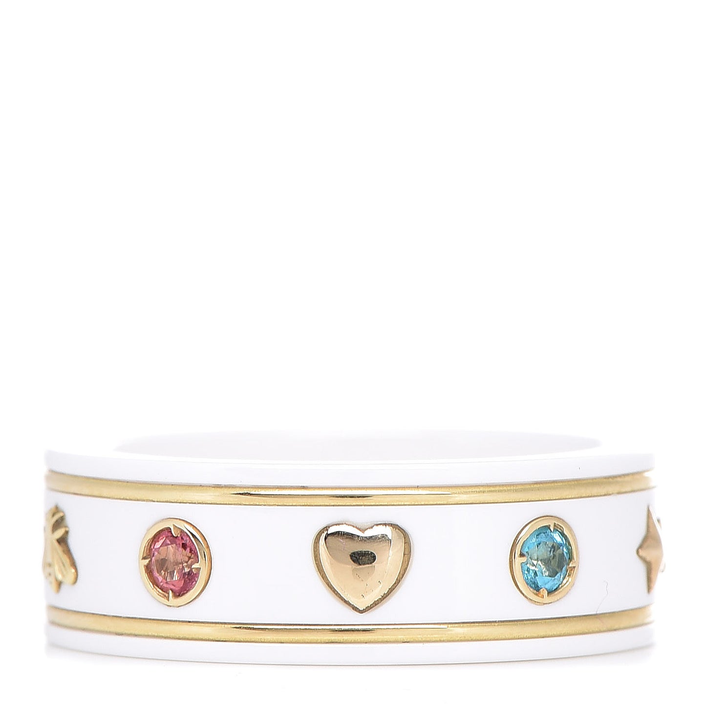 18K Yellow Gold Ceramic Topaz Icon Band Ring 53 6.5 White
