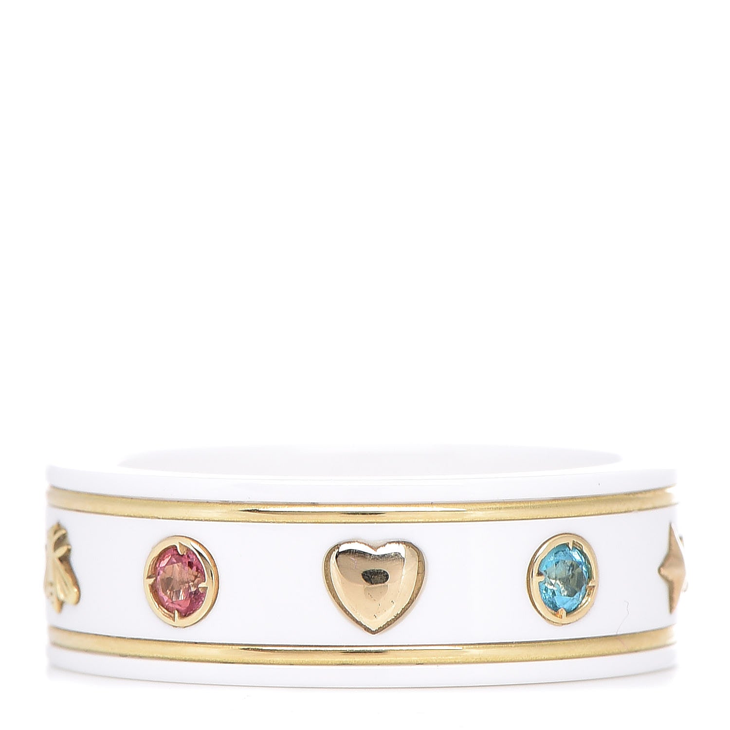Gucci 18K Yellow Gold Ceramic Topaz Icon Band Ring 53 6.5 White 1 of 6