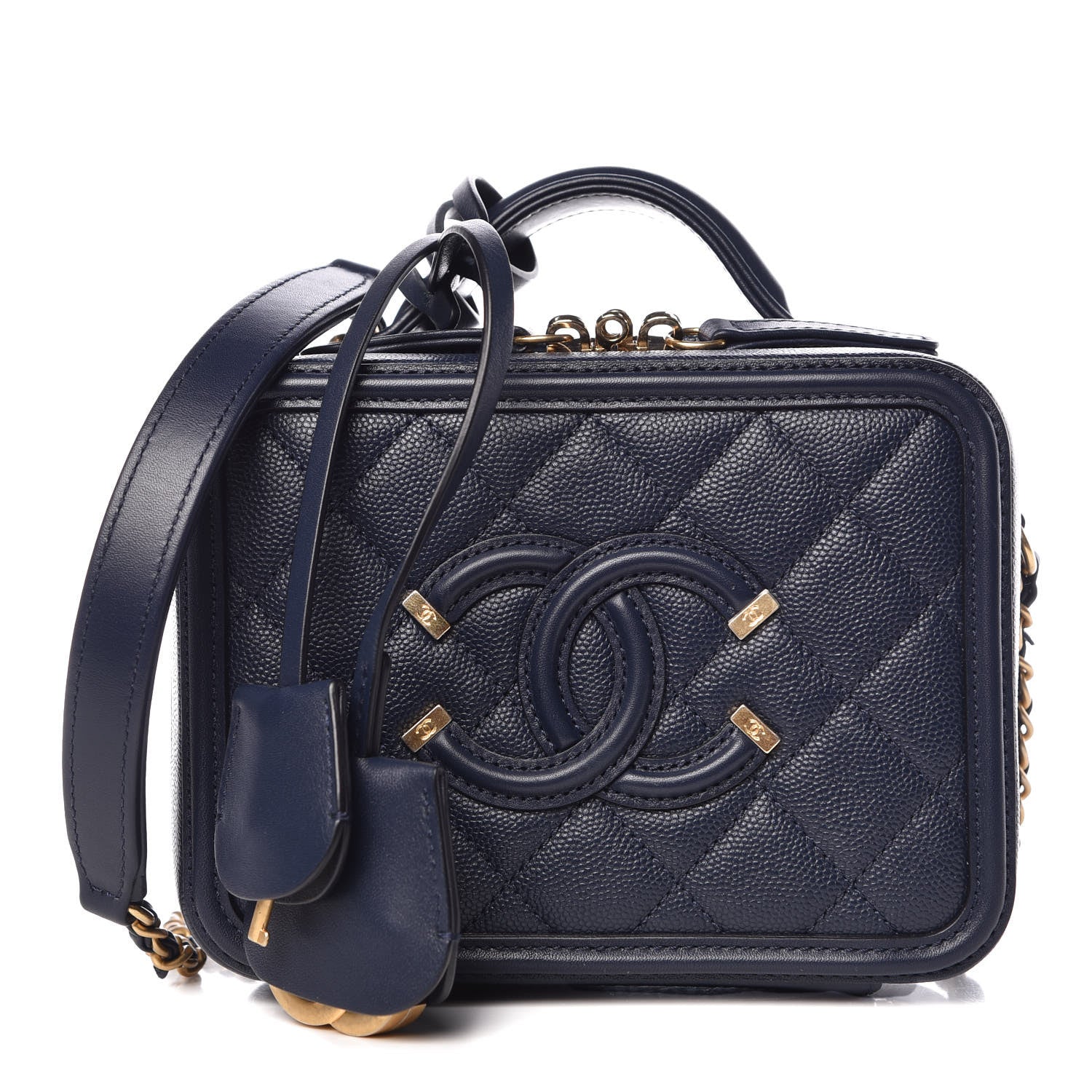 Chanel Caviar Quilted Small CC Filigree Vanity Case Navy 1 of 9