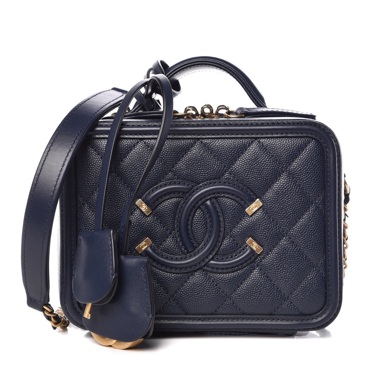 Caviar Quilted Small CC Filigree Vanity Case Navy