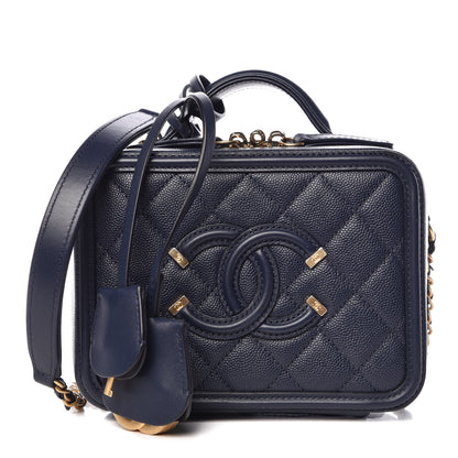 Chanel Caviar Quilted Small CC Filigree Vanity Case Navy 1 of 9