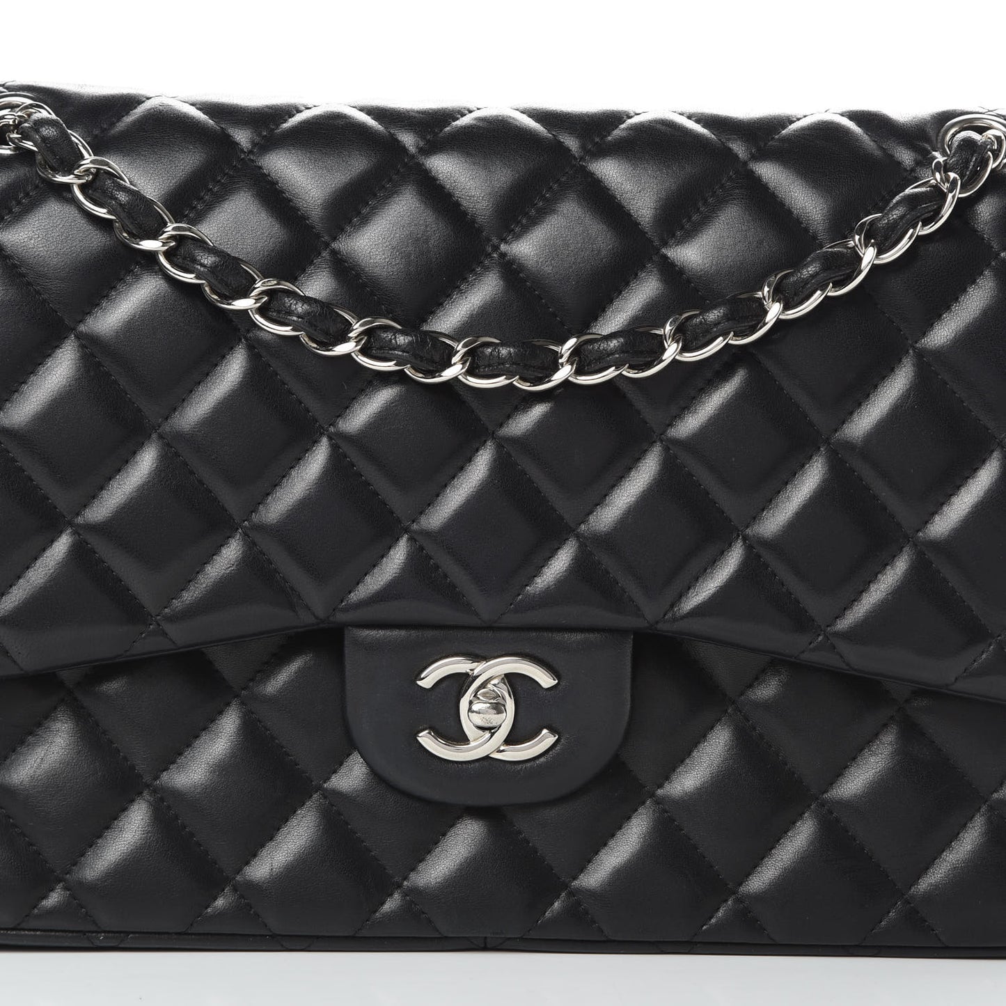 Lambskin Quilted Jumbo Double Flap Black