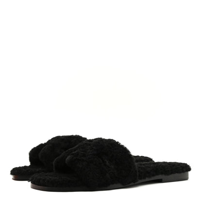 Hermes Woolskin Oran Sandals 38 Black 3 of 8