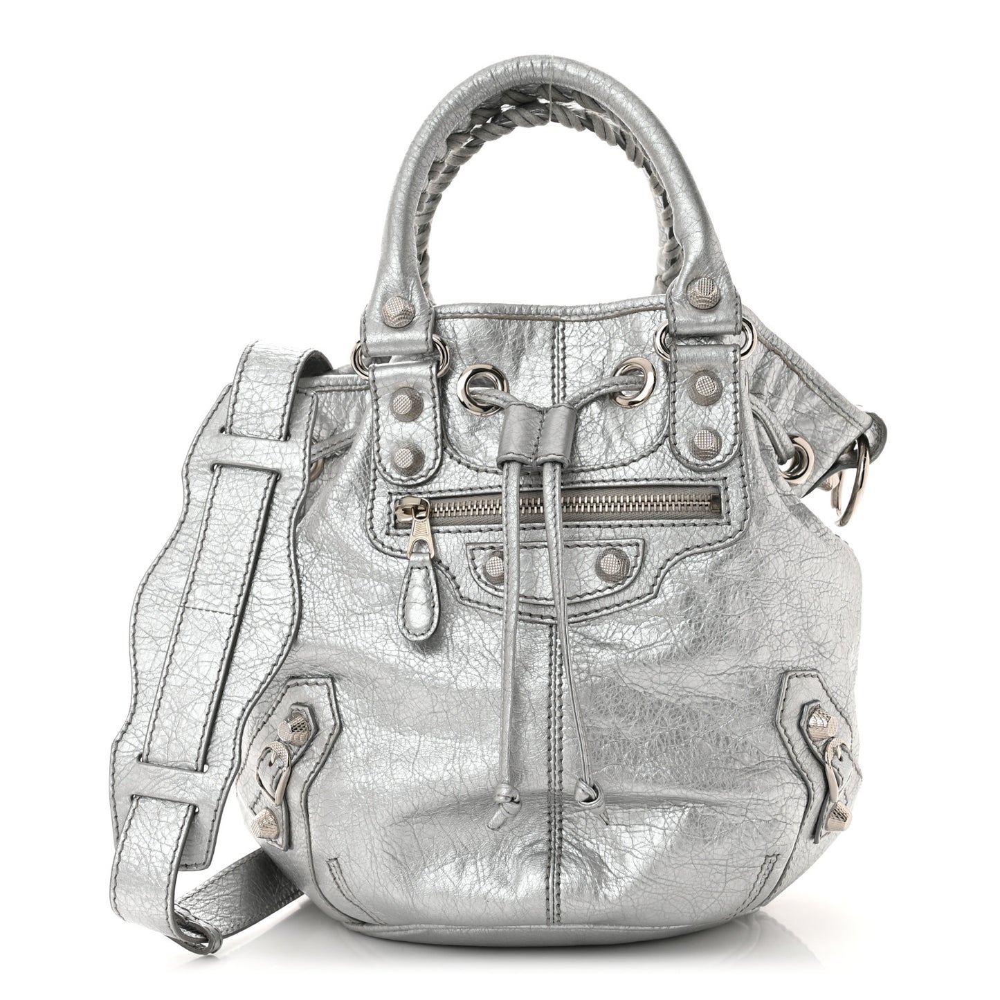 Agneau Giant 12 Silver Hardware Mini Pompon Gris Aluminum