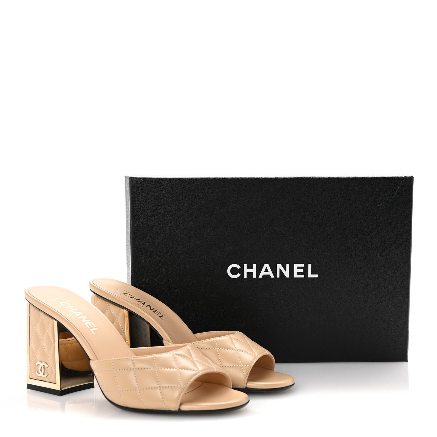 Lambskin Quilted CC Mules 40 Beige