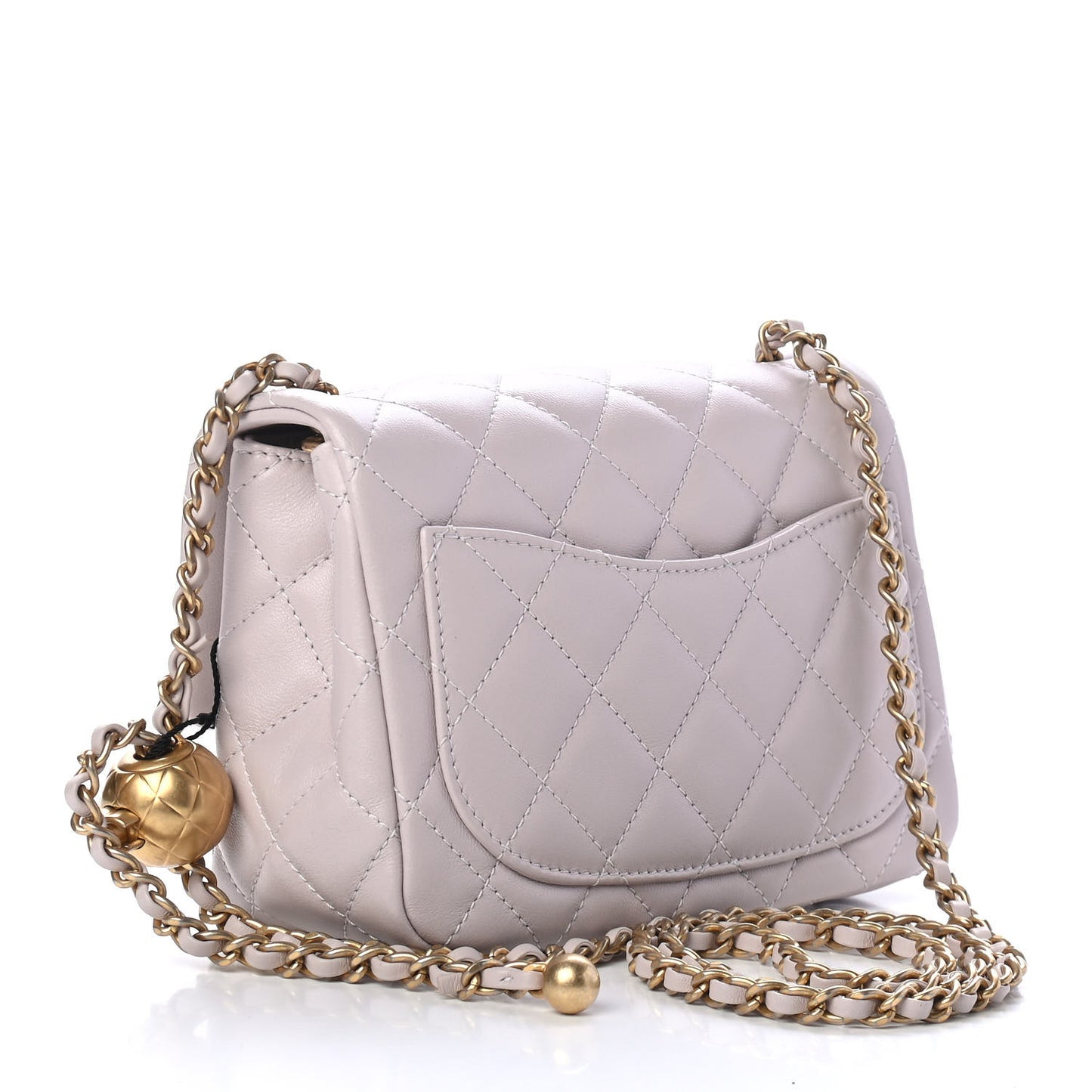 Lambskin Quilted Mini Pearl Crush Flap Light Purple
