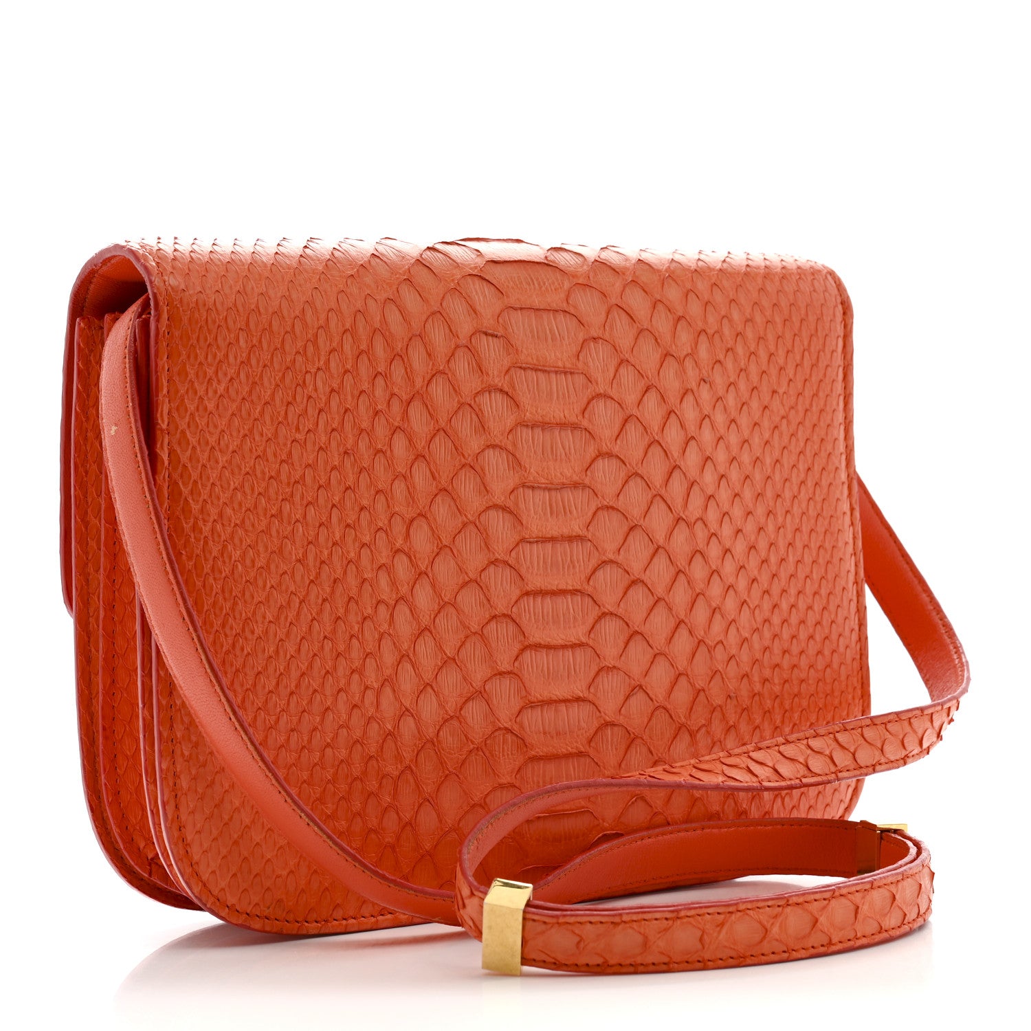 Celine Snakeskin Classic Box Flap Orange 3 of 24