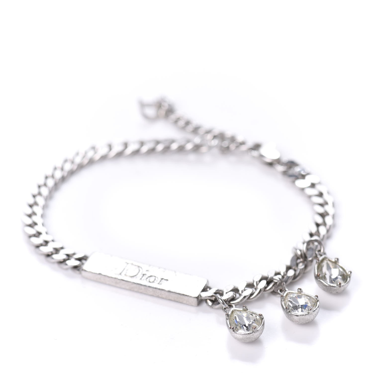 Christian Dior Metal Crystal Logo Bracelet Silver 4 of 6