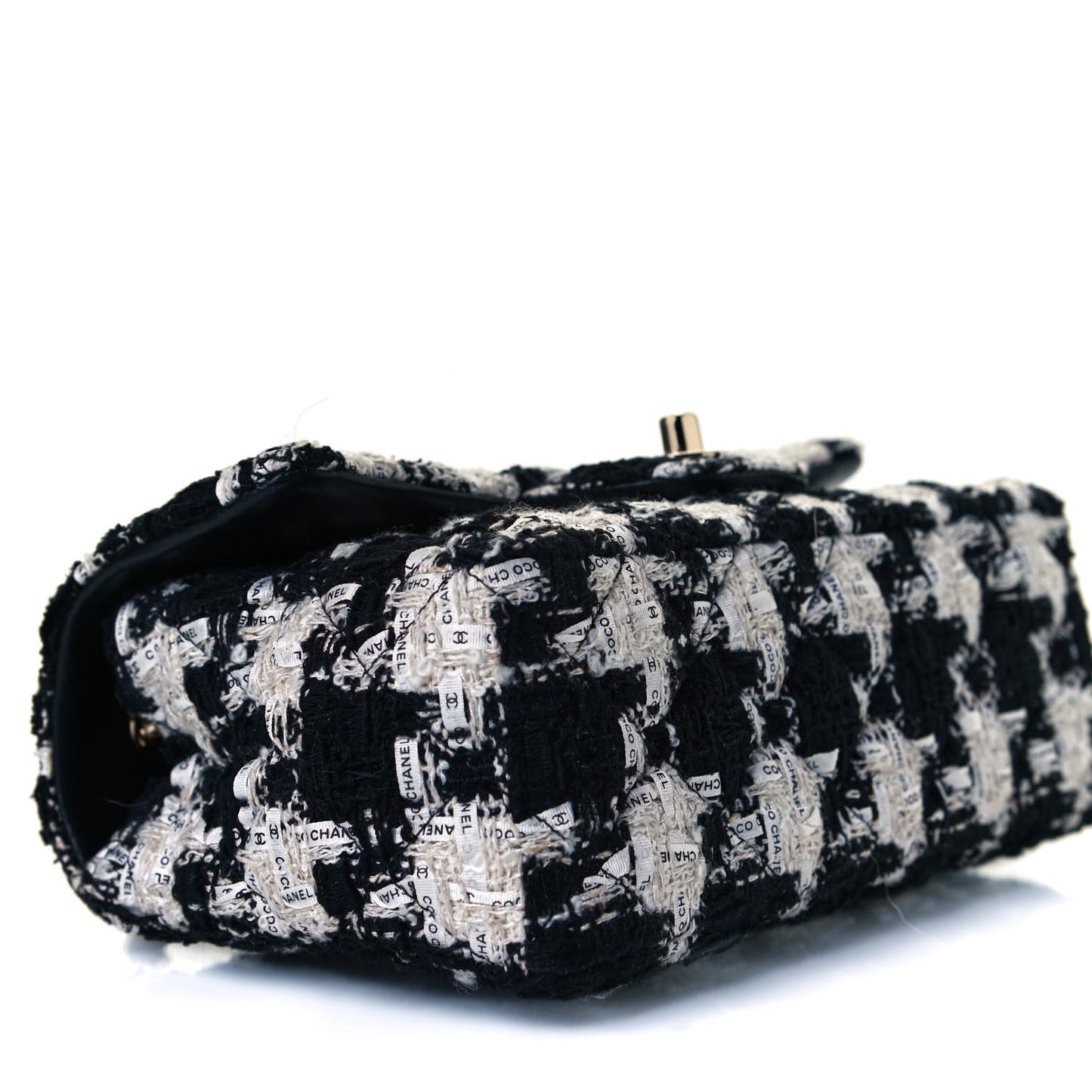 Tweed Quilted Mini Rectangular Flap Black Ecru White