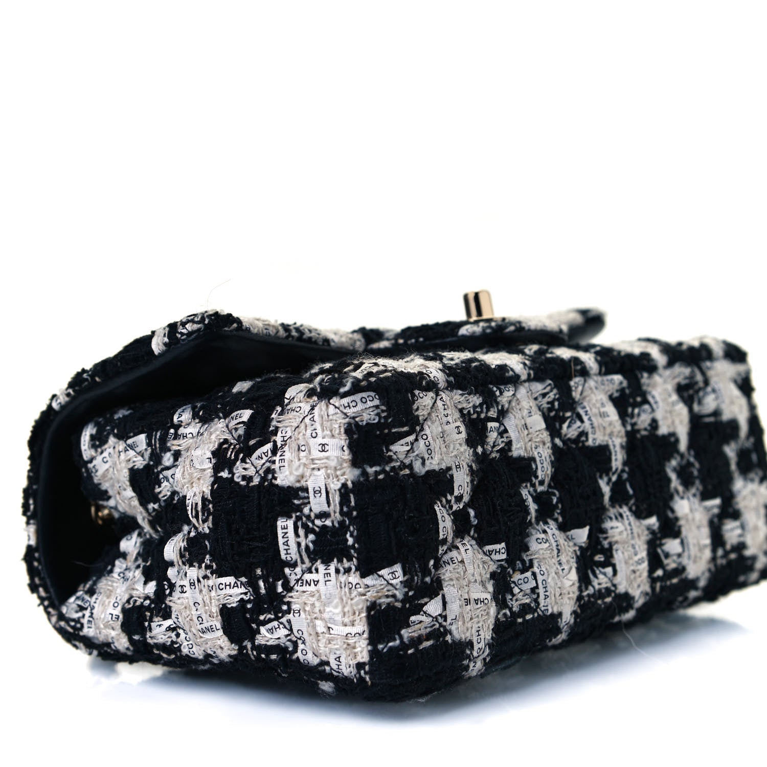 Chanel Tweed Quilted Mini Rectangular Flap Black Ecru White 9 of 11