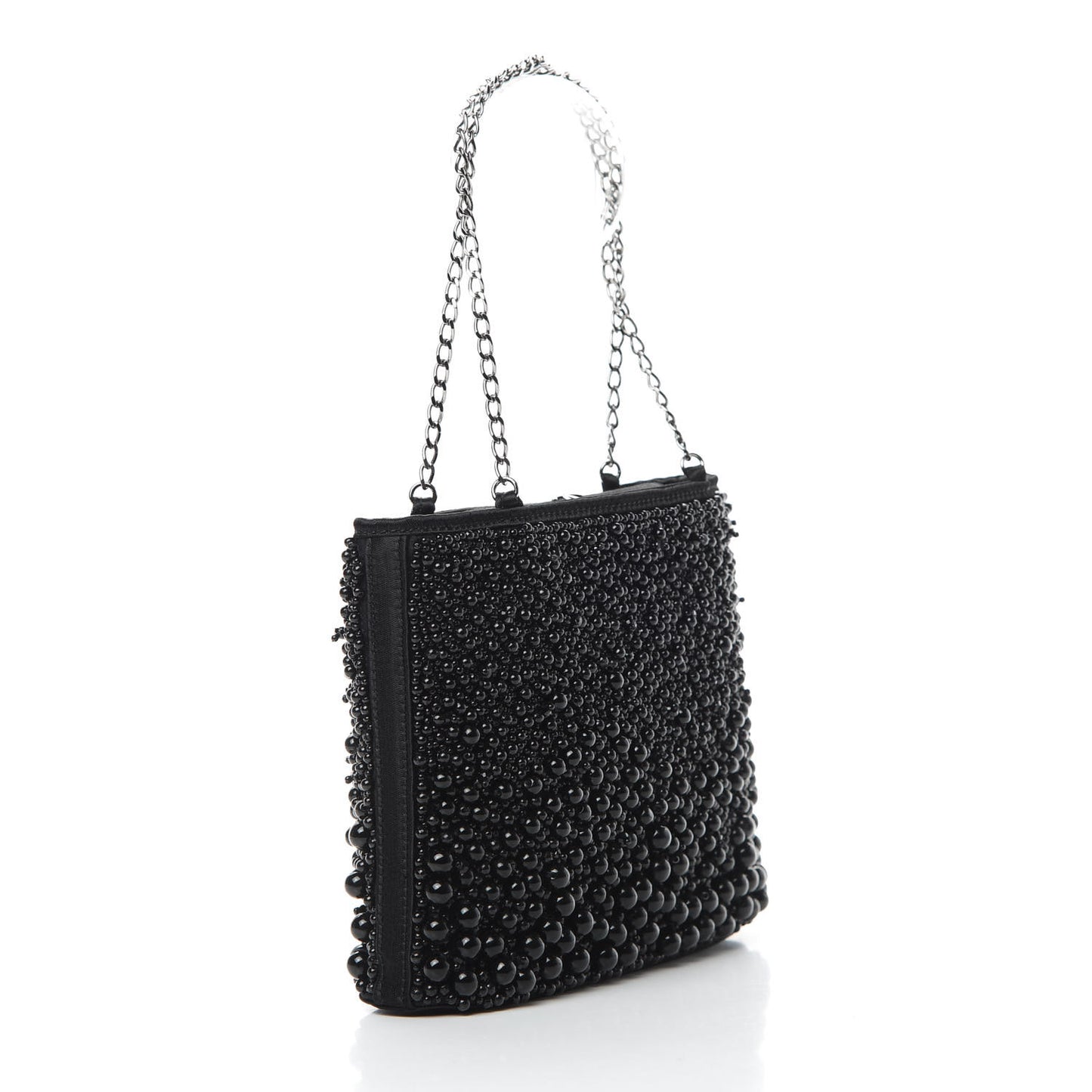 Satin Beaded CC Evening Bag Black