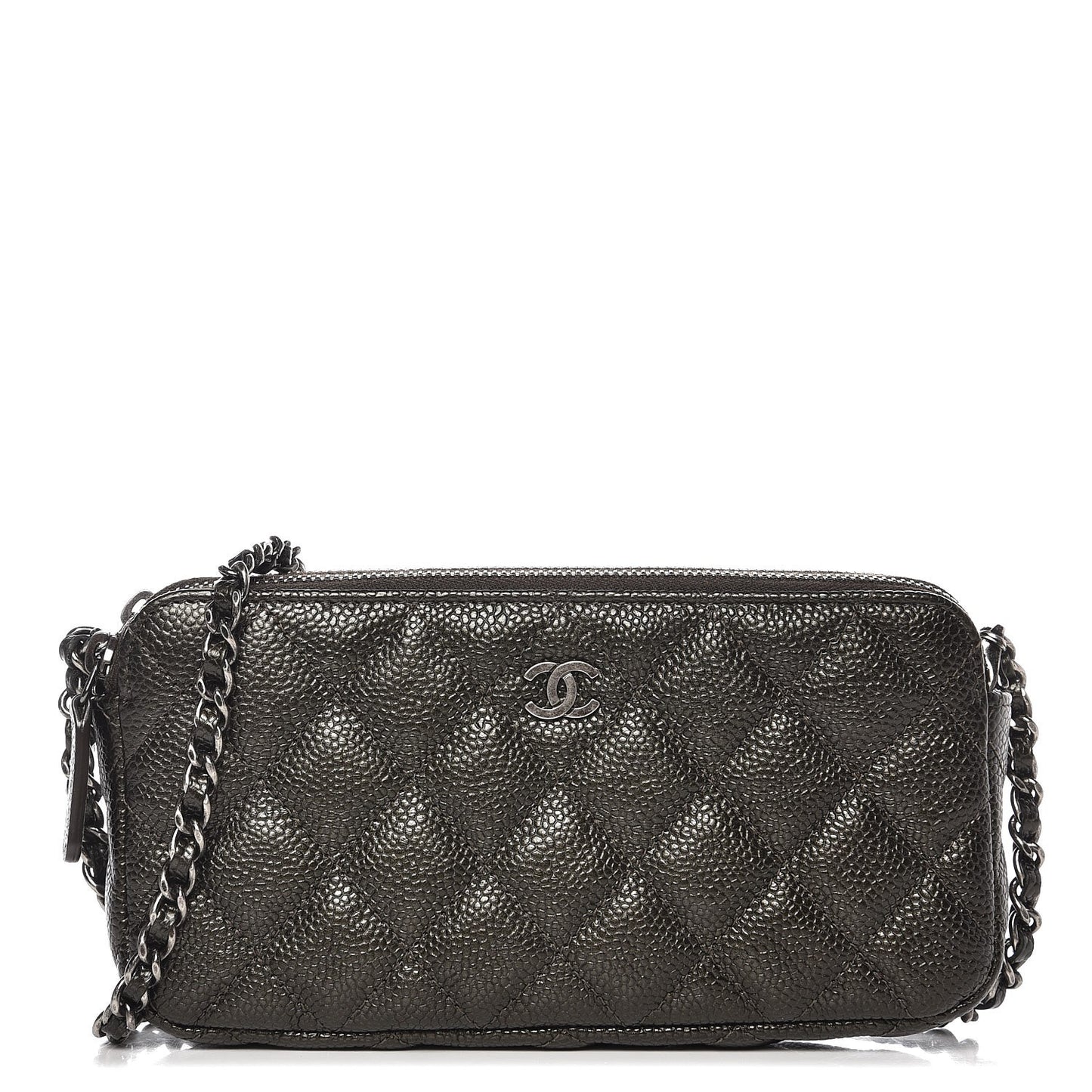 Caviar Quilted Small Clutch With Chain Dark Charcoal