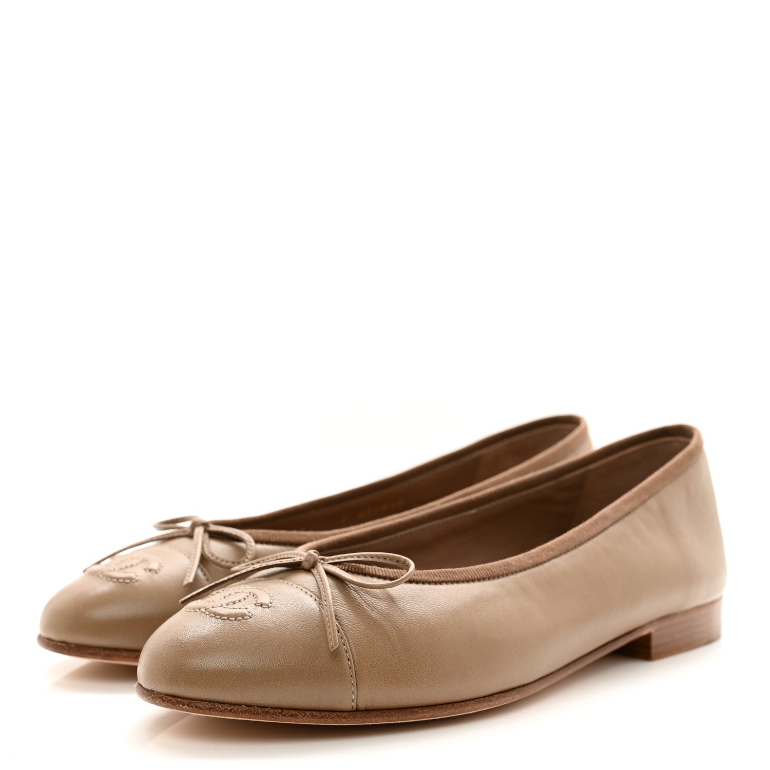 Chanel Lambskin Cap Toe CC Ballerina Flats 36.5 Beige 3 of 14