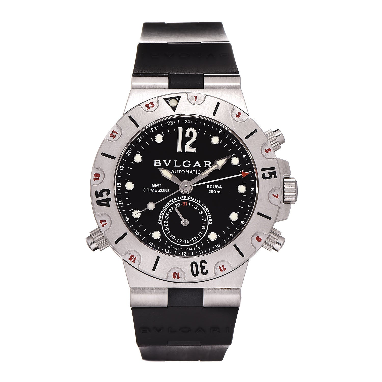Bulgari Stainless Steel Rubber 38mm Diagono Scuba GMT Automatic Watch Black 1 of 6