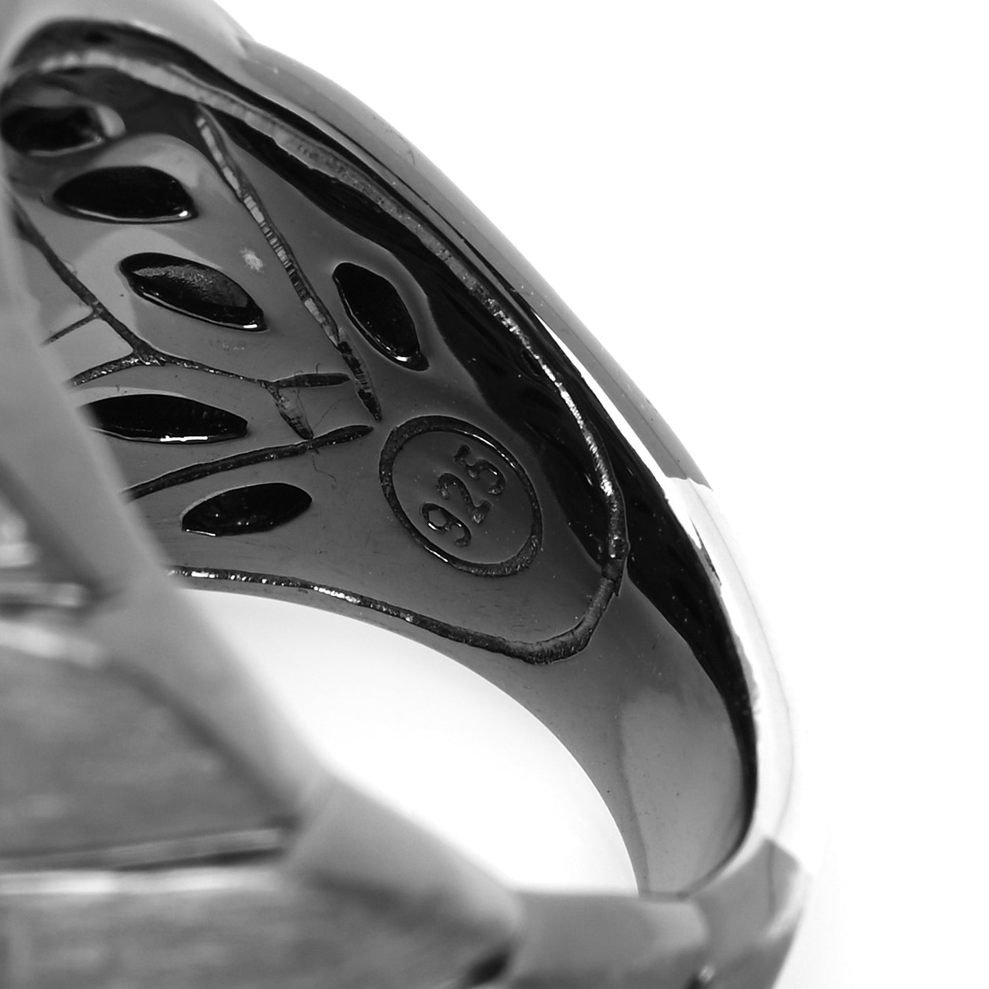 Blackened Sterling Silver Diamond Wide Modern Chain Ring 53 6.25