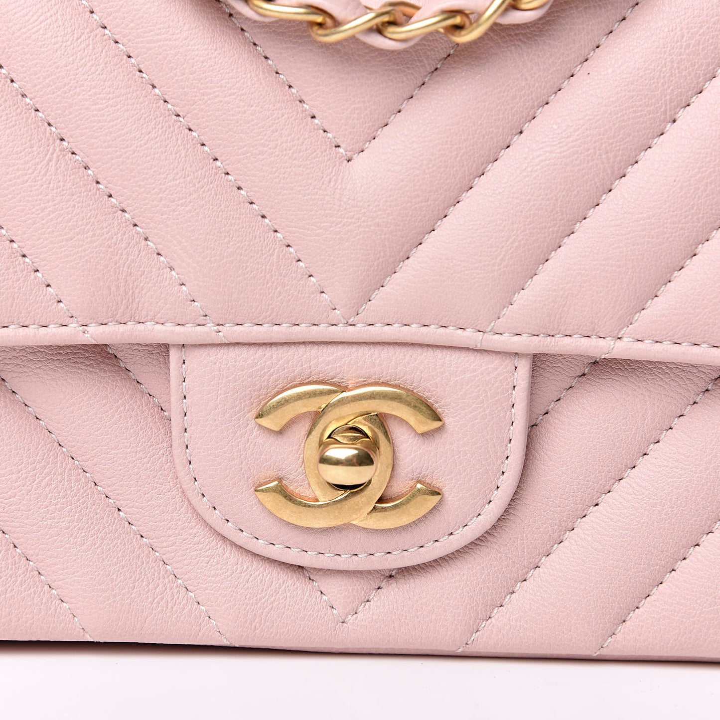 Calfskin Chevron Quilted Mini Rectangular Flap Light Pink