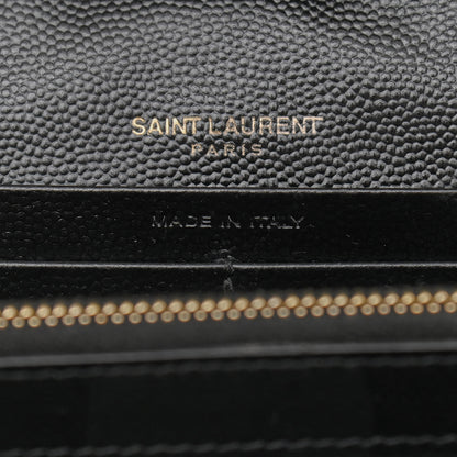 Saint Laurent Grain De Poudre Matelasse Chevron Monogram Chain Wallet Black 7 of 12