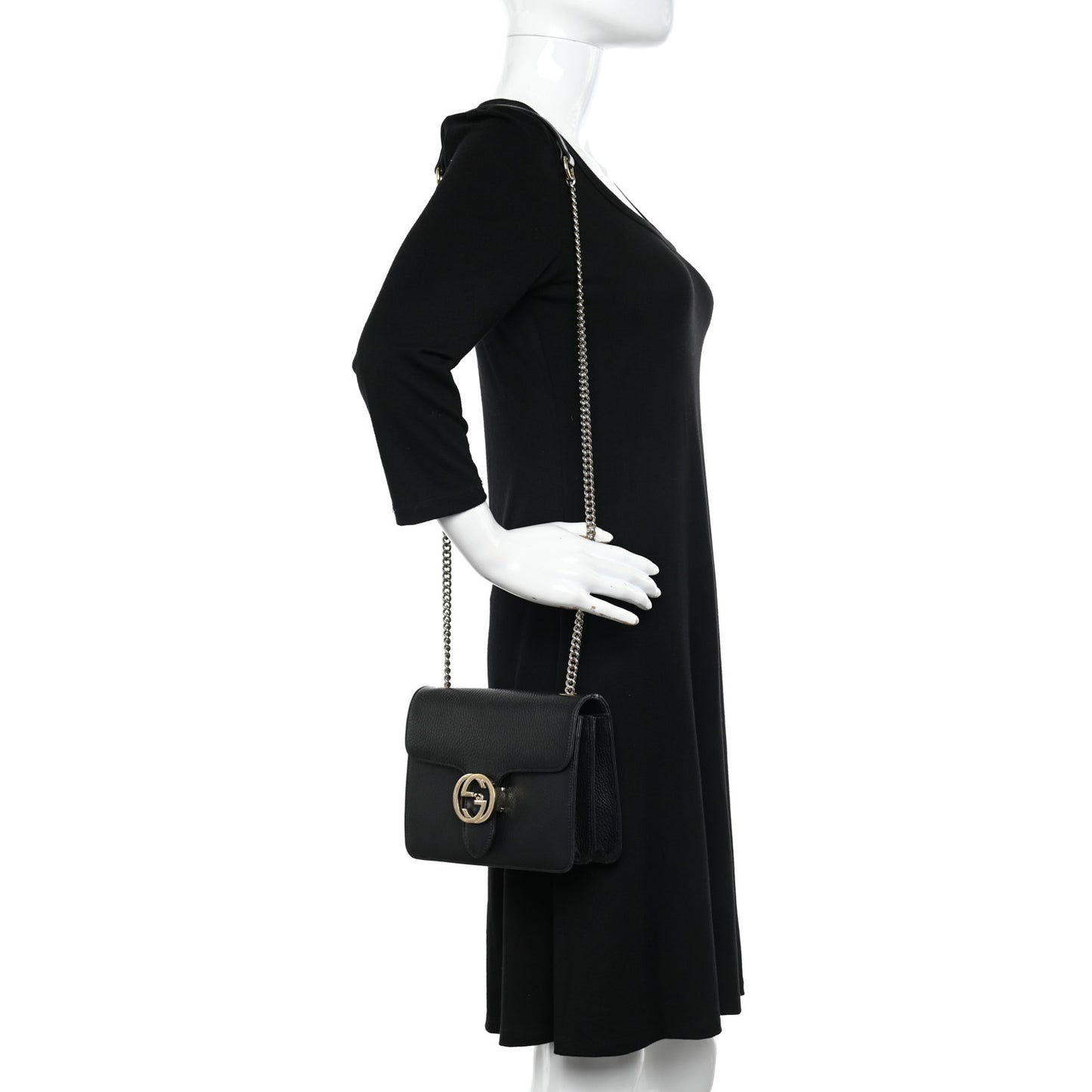 Dollar Calfskin Small Interlocking G Shoulder Bag Black