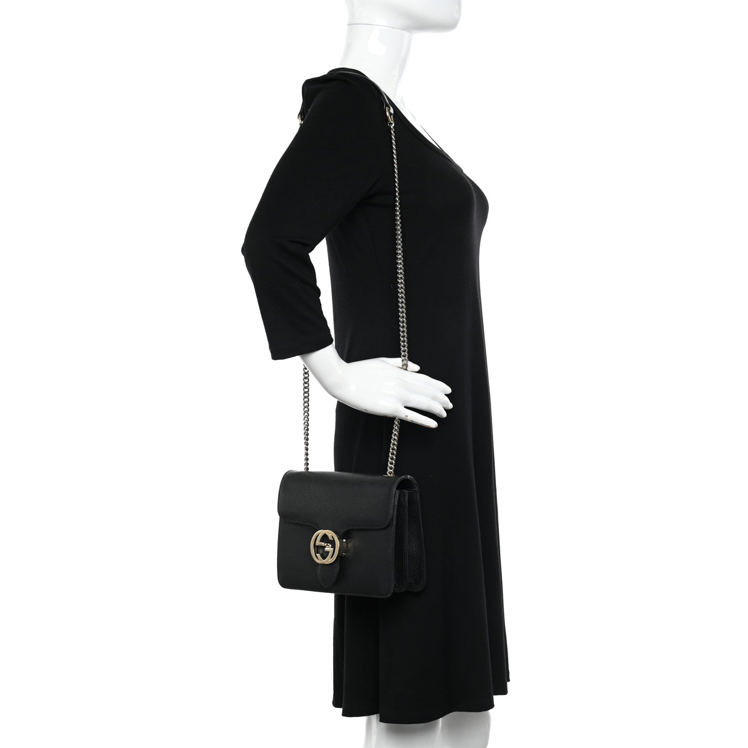 Gucci Dollar Calfskin Small Interlocking G Shoulder Bag Black 2 of 14