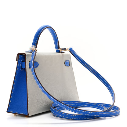 Hermes Chevre Mysore Horseshoe Mini Kelly Sellier 20 Gris Perle Bleu Hydra 3 of 12
