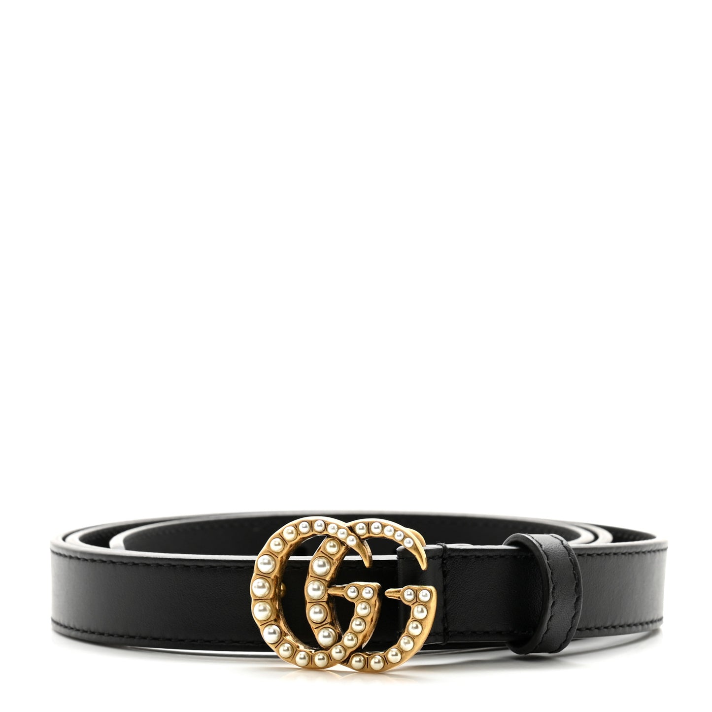 Calfskin Pearl Double G 20mm Belt 90 36 Black Cream