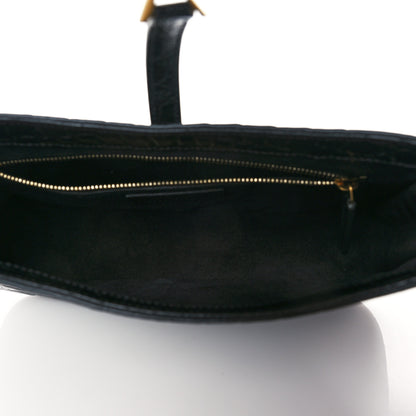 Saint Laurent Calfskin Crocodile Embossed Le 5 A 7 Hobo Black 5 of 10