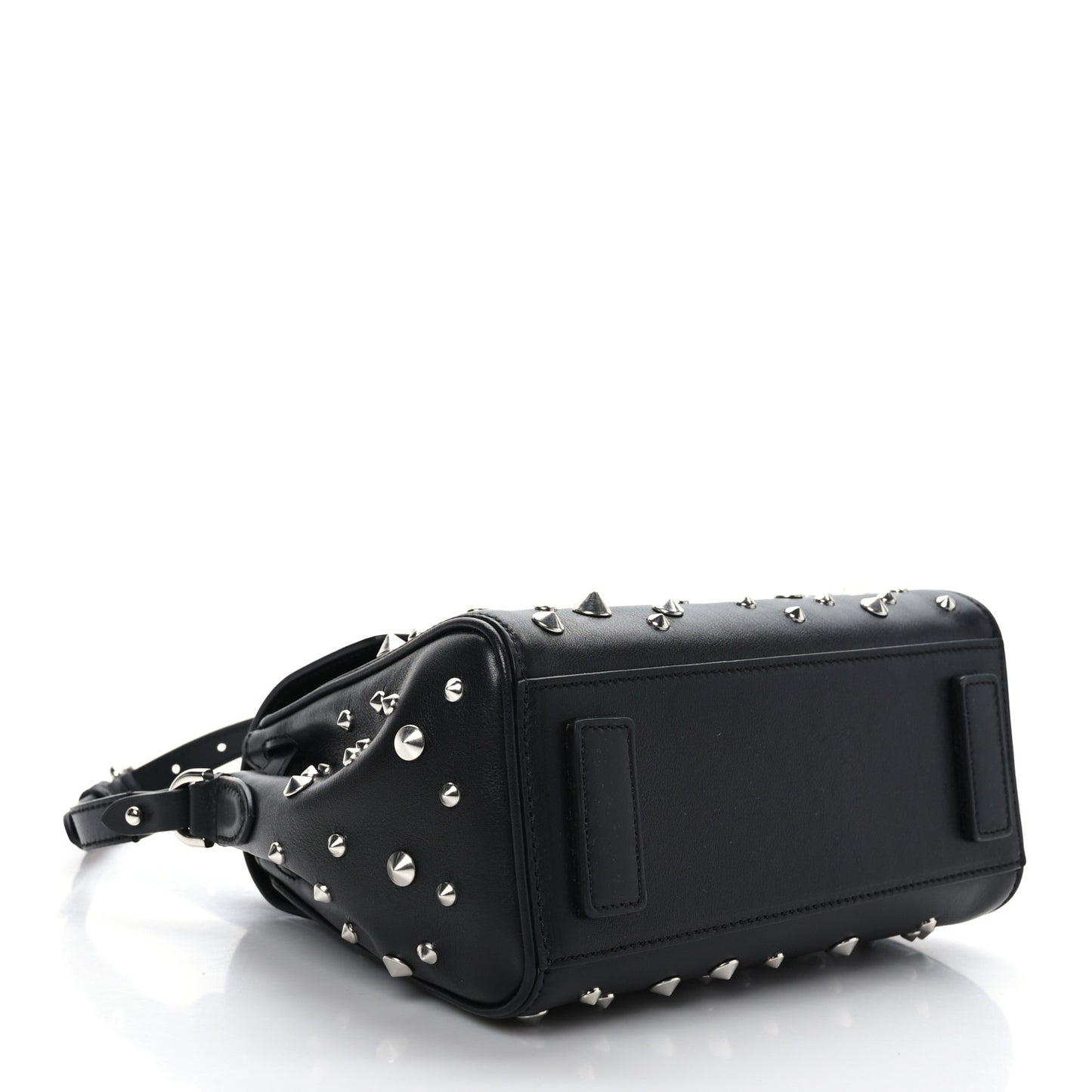 Grained Calfskin Spiked Small La Medusa Top Handle Bag Black