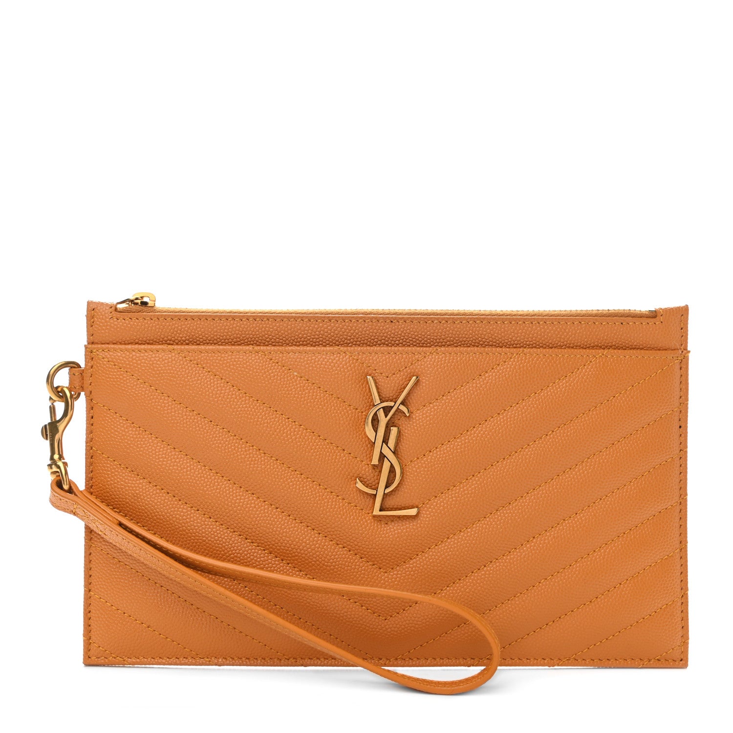 Saint Laurent Grain De Poudre Chevron Monogram Large Bill Pouch Senape Yellow 1 of 7