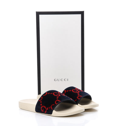 Gucci Terry Cloth GG Monogram Slide Sandals 37 Blue Red 7 of 7