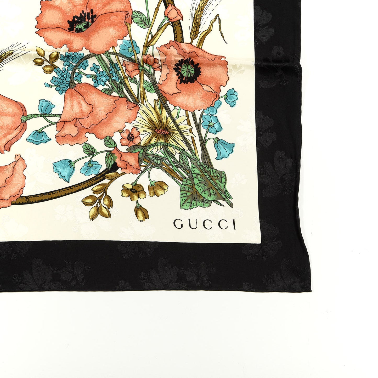 Silk Floral Scarf Ivory Black