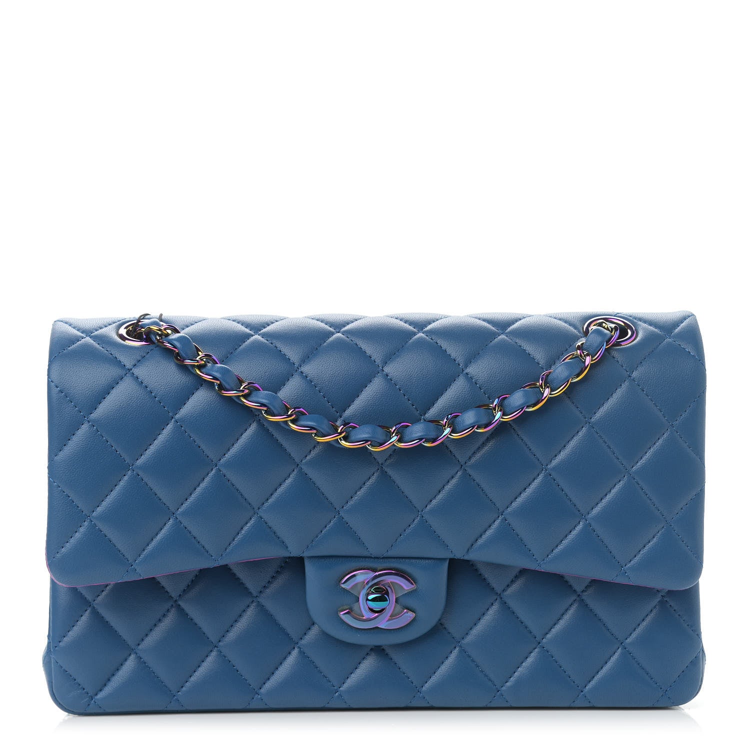 Chanel Lambskin Quilted Medium Double Flap Blue Pink 1 of 15